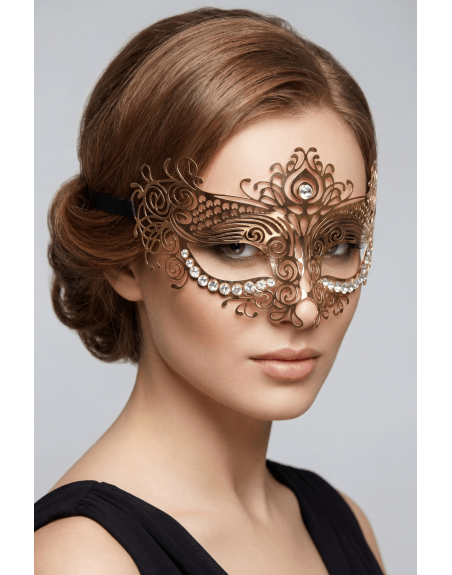 Masque vénitien Ornella rigide doré avec strass - HMJ-031B