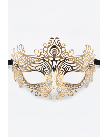 Masque vénitien Ornella rigide doré avec strass - HMJ-031B