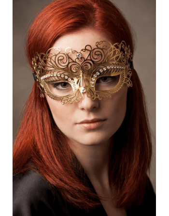 Masque vénitien Giulia rigide doré avec strass - HMJ-035B