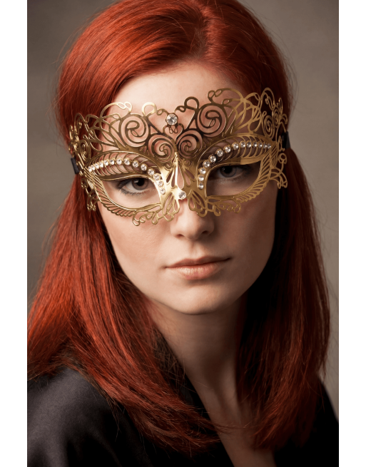 Masque vénitien Giulia rigide doré avec strass - HMJ-035B