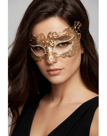 Masque vénitien Alba rigide doré avec strass - HMJ-039B