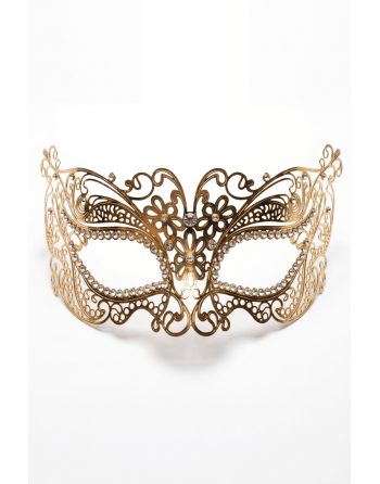 Masque vénitien Alba rigide doré avec strass - HMJ-039B