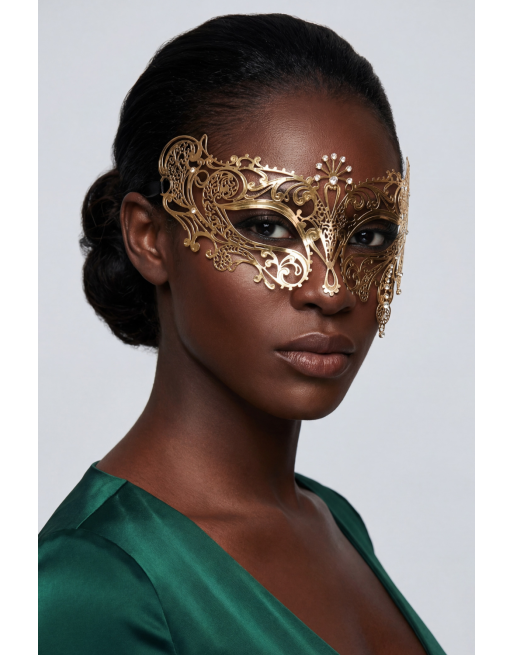 Masque vénitien Bianca rigide doré avec strass - HMJ-047B