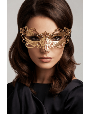 Masque vénitien Gaia rigide doré avec strass - HMJ-061B