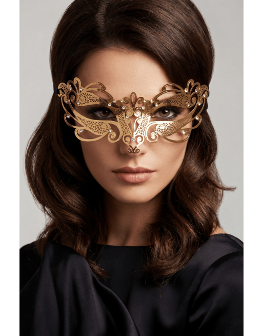 Masque vénitien Gaia rigide doré avec strass - HMJ-061B