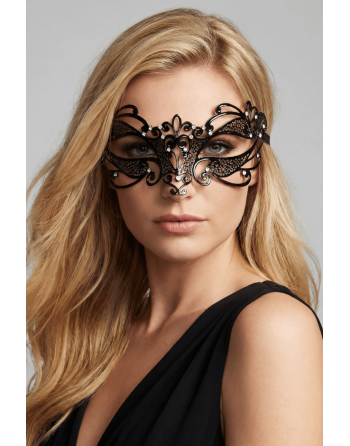 Masque vénitien Gaia rigide noir avec strass - HMJ-061BK