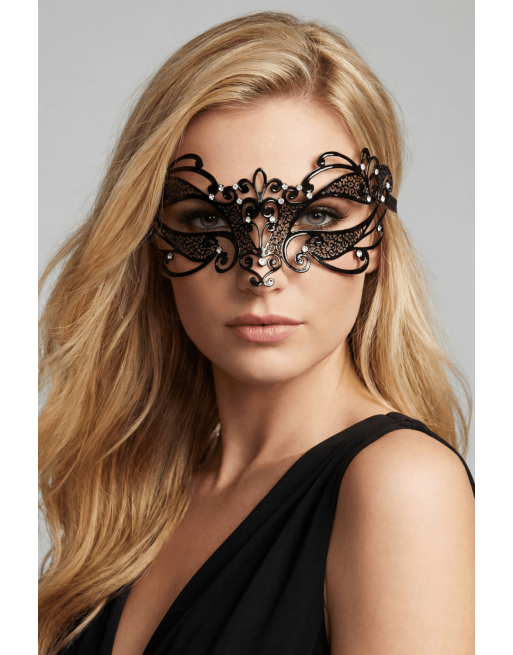 Masque vénitien Gaia rigide noir avec strass - HMJ-061BK