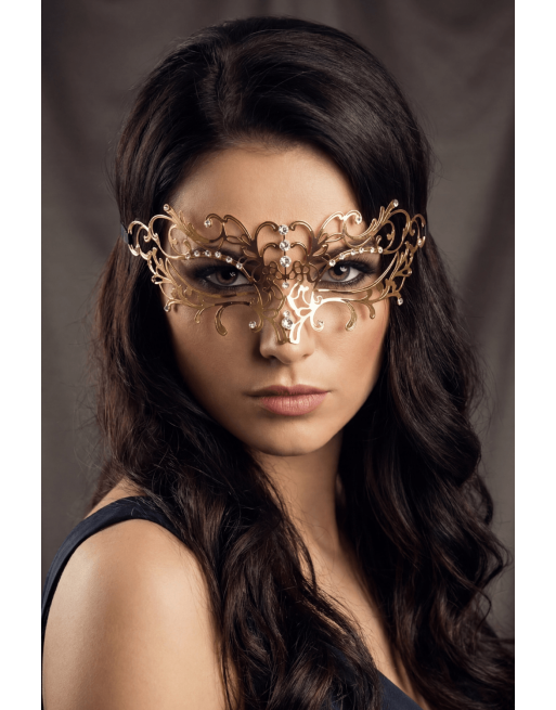 Masque vénitien Elena rigide doré avec strass - HMJ-003B