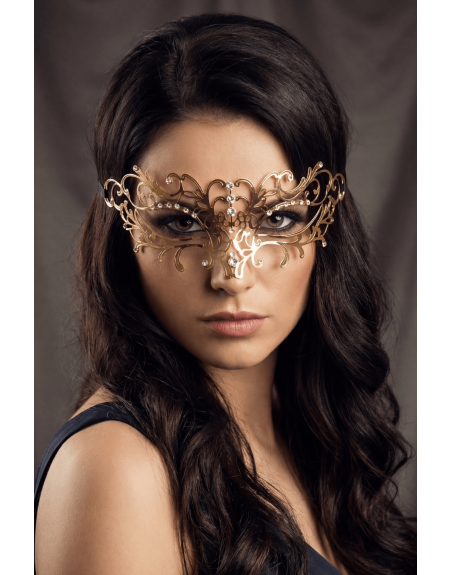 Masque vénitien Elena rigide doré avec strass - HMJ-003B