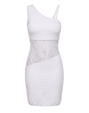Robe blanche asymétrique avec dentelle Paola
