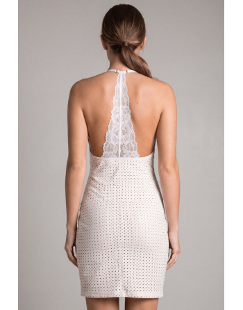 Robe blanche simili cuir et dentelle Sophia