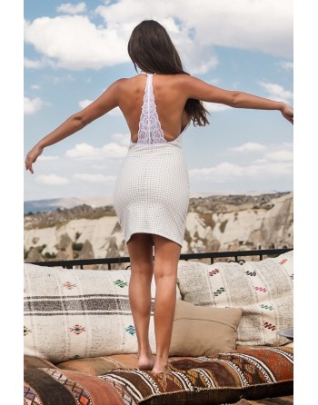 Robe blanche simili cuir et dentelle Sophia