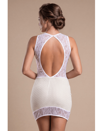 Robe simili cuir et dentelle blanche Lydia