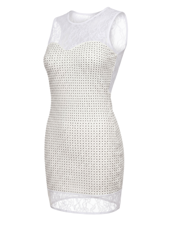 Robe simili cuir et dentelle blanche Lydia