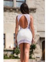 Robe simili cuir et dentelle blanche Lydia