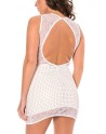 Robe simili cuir et dentelle blanche Lydia