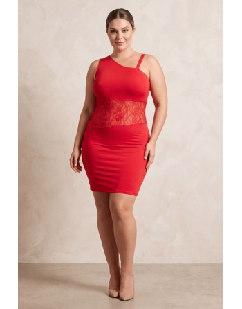 Robe rouge asymétrique avec dentelle Paola