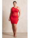 Robe rouge asymétrique avec dentelle Paola