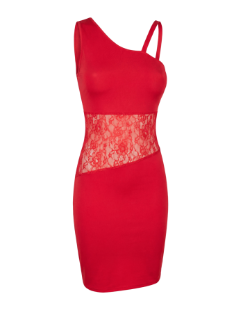 Robe rouge asymétrique avec dentelle Paola