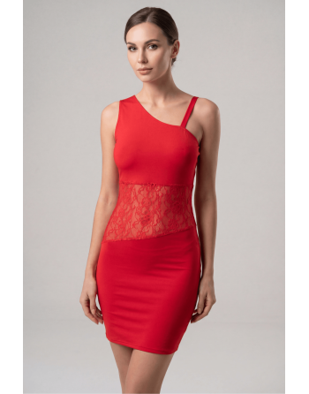 Robe rouge asymétrique avec dentelle Paola