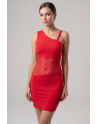 Robe rouge asymétrique avec dentelle Paola