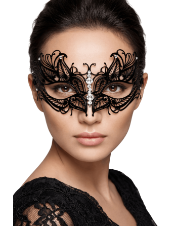 Masque vénitien Greta rigide noir avec strass  -  HMJ-005BK