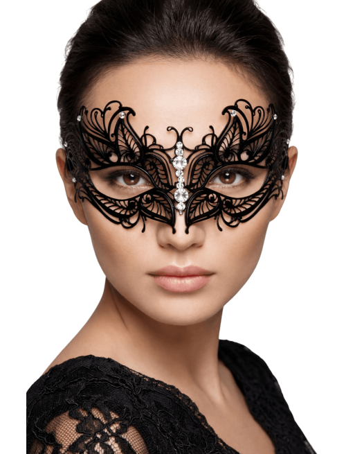 Masque vénitien Greta rigide noir avec strass  -  HMJ-005BK
