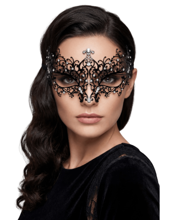 Masque vénitien Chiara rigide noir avec strass  - HMJ-016BK