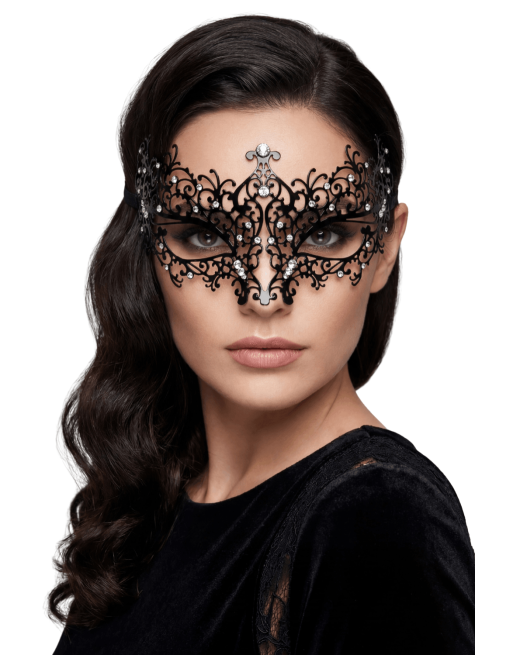 Masque vénitien Chiara rigide noir avec strass  - HMJ-016BK