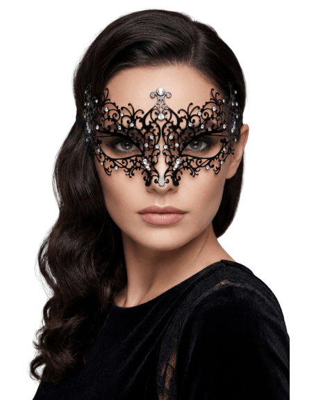 Masque vénitien Chiara rigide noir avec strass  - HMJ-016BK