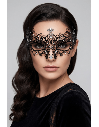 Masque vénitien Chiara rigide noir avec strass  - HMJ-016BK