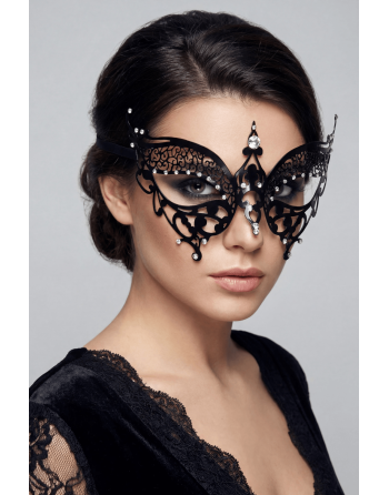 Masque vénitien Alida rigide noir avec strass  -  HMJ-026BK