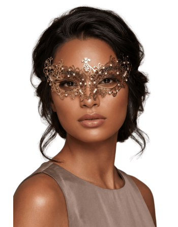 Masque vénitien Chiara rigide doré avec strass - HMJ-016B