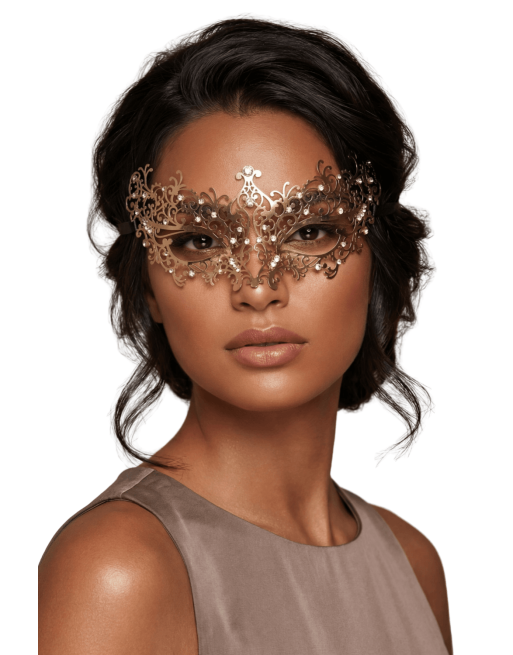 Masque vénitien Chiara rigide doré avec strass - HMJ-016B