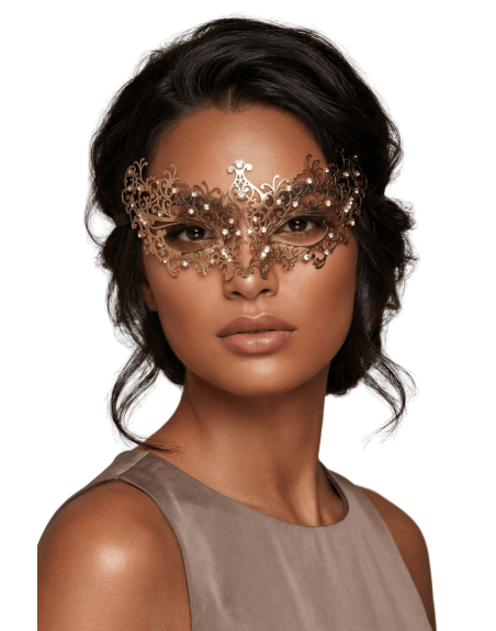 Masque vénitien Chiara rigide doré avec strass - HMJ-016B