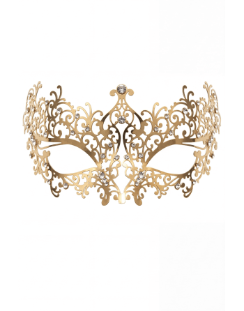 Masque vénitien Chiara rigide doré avec strass - HMJ-016B