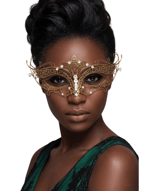Masque vénitien Asia rigide doré avec strass - HMJ-028B