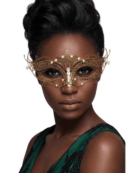 Masque vénitien Asia rigide doré avec strass - HMJ-028B