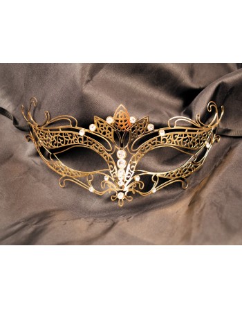 Masque vénitien Asia rigide doré avec strass - HMJ-028B