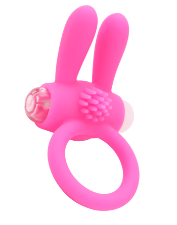 Anneau vibrant silicone rose avec oreilles de lapin