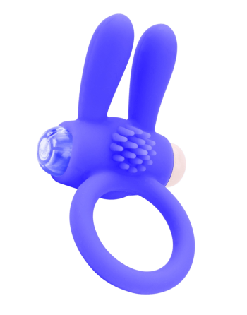 Anneau vibrant silicone bleu avec oreilles de lapin