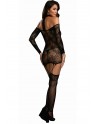 Bodystocking résille guêpière réversible avec tour de cou - DG0318BLK