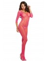 Bodystocking rose fluo résille ouvert à l'entre-jambes - DG0015HPK