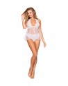 Babydoll dentelle et résille et string assorti - DG12190WHT