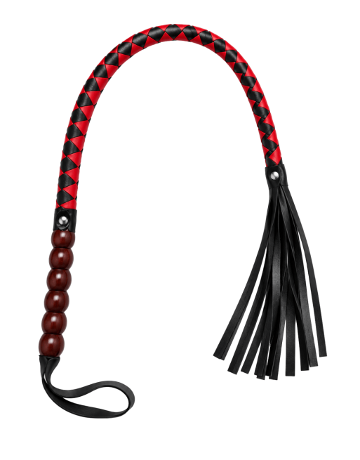 Fouet rouge et noir en simili cuir 80 cm - Dreamy Fetish