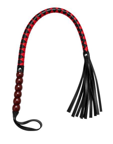 Fouet rouge et noir en simili cuir 80 cm - Dreamy Fetish