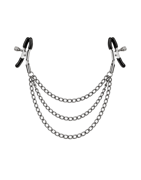 Pinces à seins réglables avec 3 chaînettes, gris métallisé - Dreamy Fetish