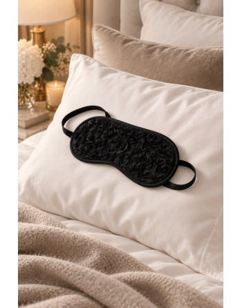 Bandeau pour les yeux noir avec fleurs en tissu en relief - Dreamy Fetish