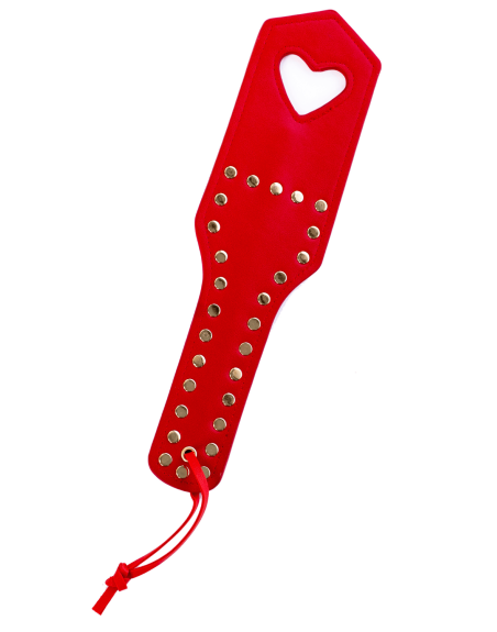 Paddle de fessée en similicuir clouté rouge avec cœur - Mapalé