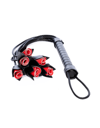 Fouet multi-lanières noir avec roses rouges décoratives - Mapalé